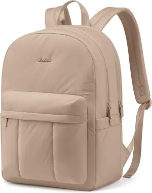 LOVEVOOK Puffy Backpack for Women Travel Work, Lightweight Quilted Laptop Backpack Purse, Cute Bookbag Teacher Nurse Laptop Bag Large Computer Backpack, Waterproof Casual Daypack, 17.3 Inch, Khaki