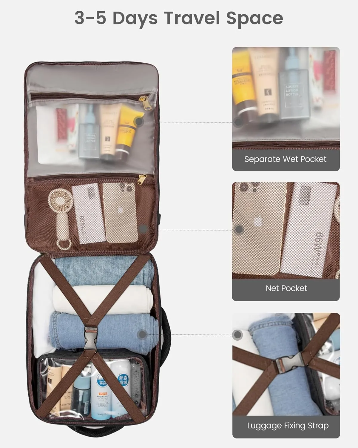 LOVEVOOK Travel Backpack for Women, Carry On Backpack Flight Approved with 3 Packing Cubes,TSA Personal Item Travel Bag Fits 15.6” Laptop,Weekender Hiking Business Luggage Daypack Beige Grey Black