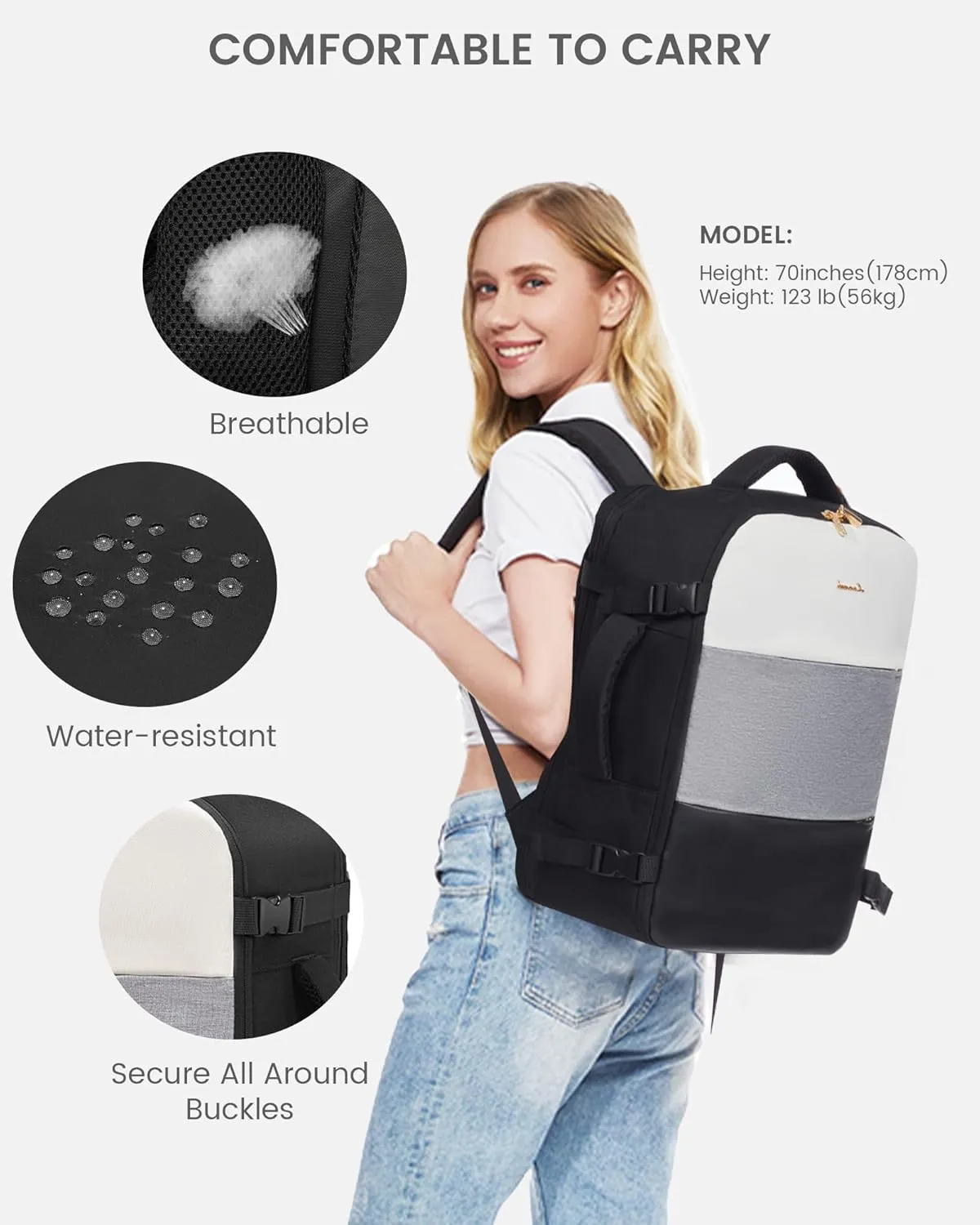 LOVEVOOK Travel Backpack for Women, Carry On Backpack Flight Approved with 3 Packing Cubes,TSA Personal Item Travel Bag Fits 15.6” Laptop,Weekender Hiking Business Luggage Daypack Beige Grey Black