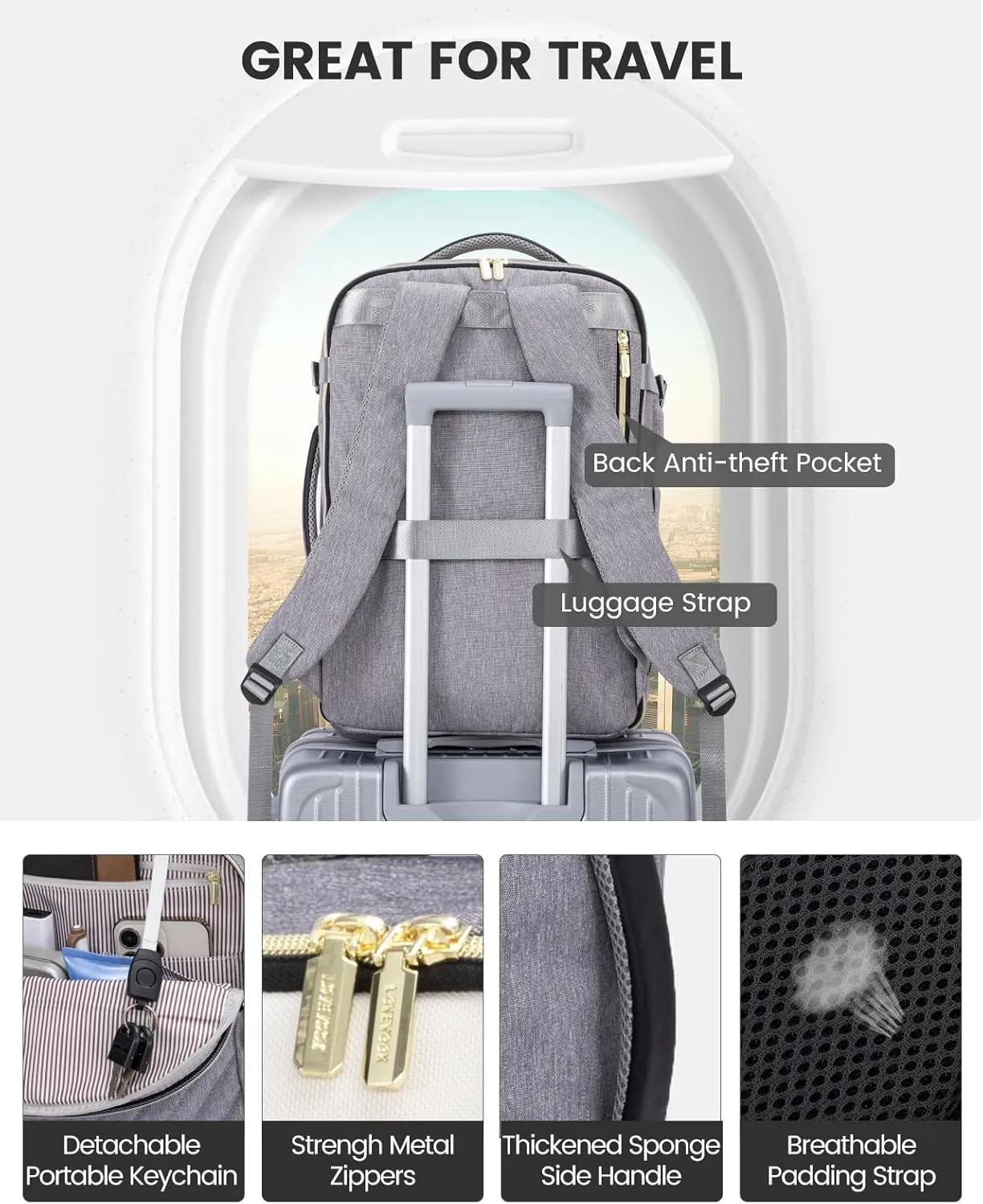 LOVEVOOK Travel Backpack for Women,40L Carry On Backpack for Airplanes,17.3 Inch Laptop Personal Item Travel Bag