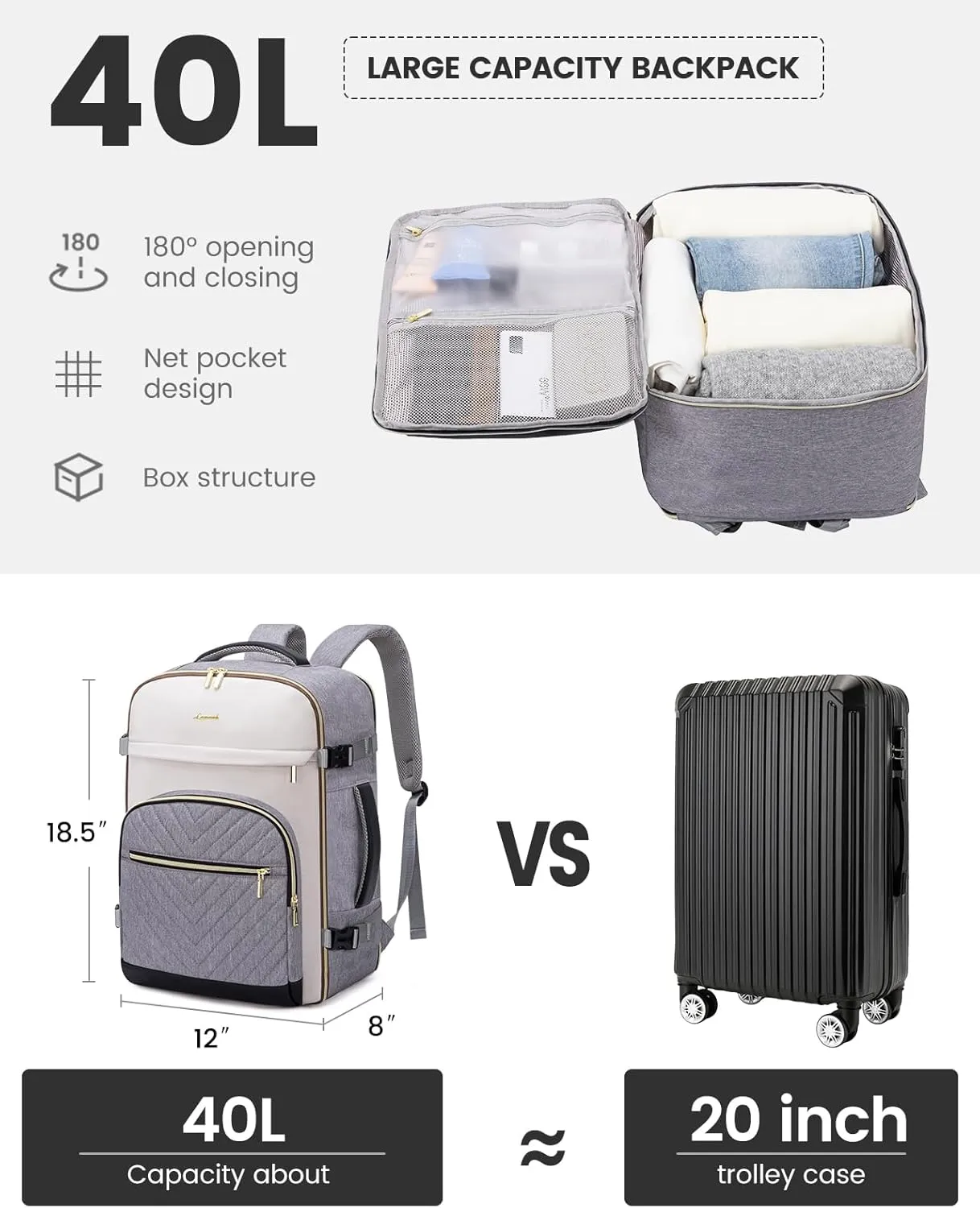 LOVEVOOK Travel Backpack for Women,40L Carry On Backpack for Airplanes,17.3 Inch Laptop Personal Item Travel Bag