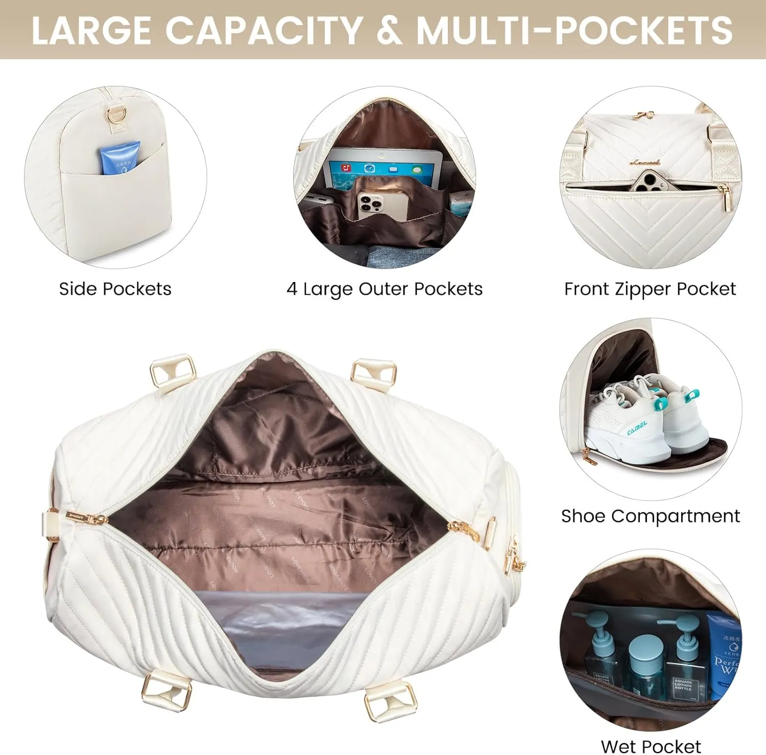 LOVEVOOK Travel Duffle Bag, Weekender Bag for Women with Toiletry Bag, Carry on Overnight Bag with Shoe Compartment, Gym Duffel Bag with Wet Pocket, Mommy Hospital Bags for Labor and Delivery