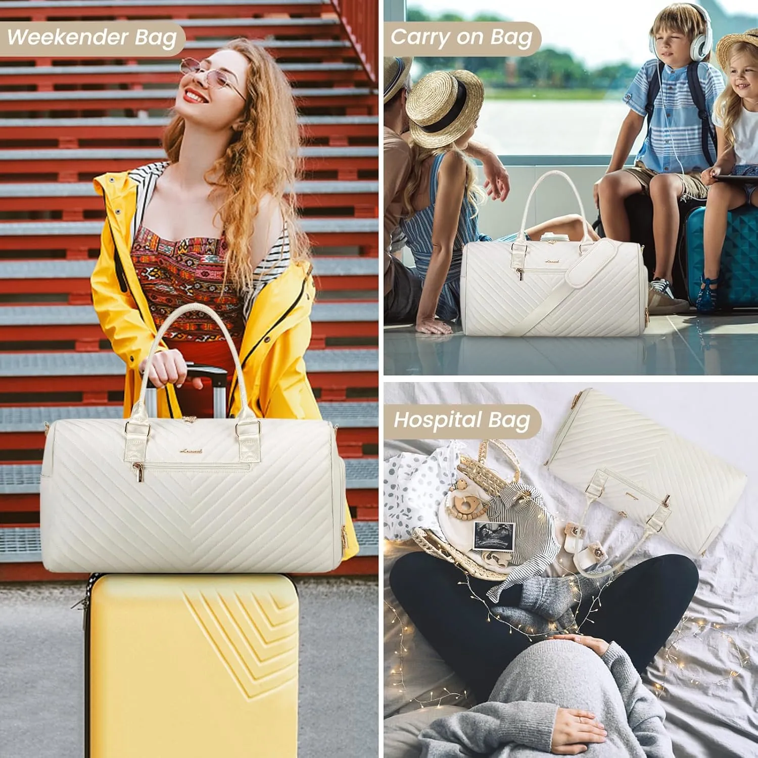 LOVEVOOK Travel Duffle Bag, Weekender Bag for Women with Toiletry Bag, Carry on Overnight Bag with Shoe Compartment, Gym Duffel Bag with Wet Pocket, Mommy Hospital Bags for Labor and Delivery
