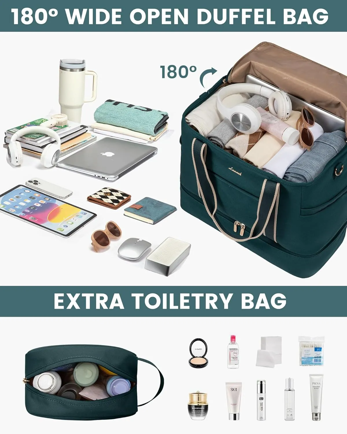 LOVEVOOK Travel Duffle Bags for Women, 45L carry on weekender bags, personal item travel bag with Toiletry, hospital for women labor delivery overnight bag, gym bag for women