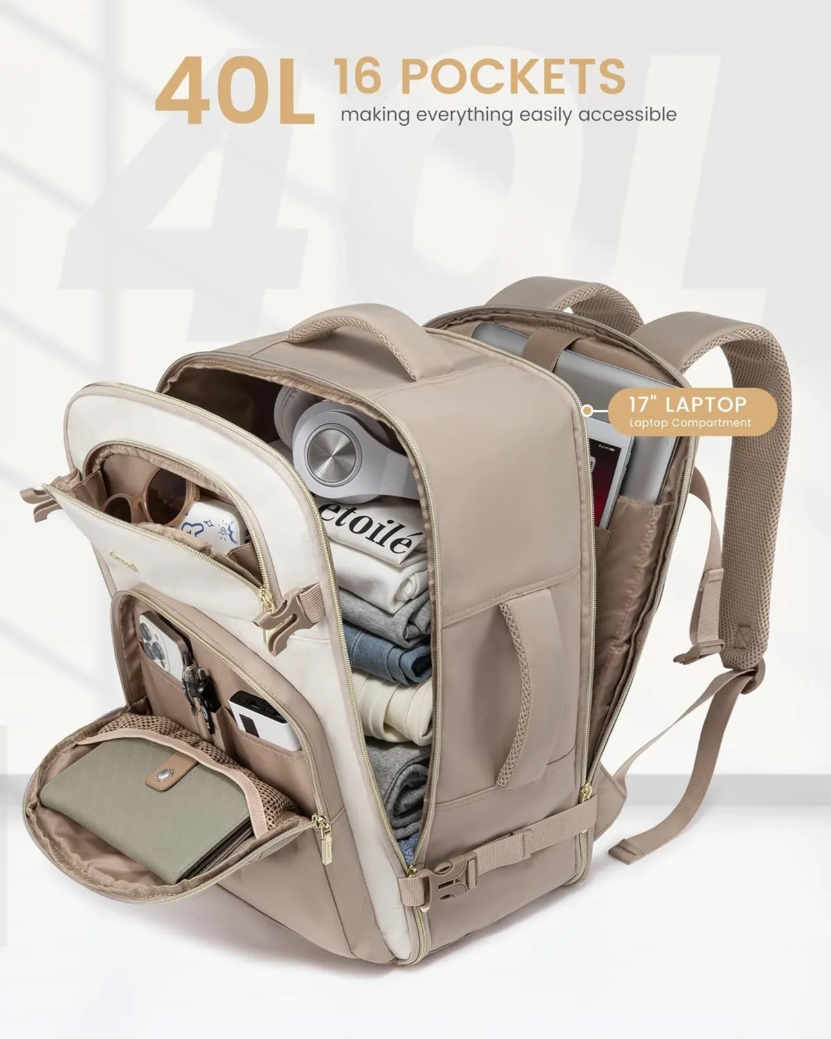 LOVEVOOK Travel Essentials Carry on Backpack 40L Travels Backpack for Women,Waterproof TSA Personal Item Travels Bag Airline Flight Approved,Large Carry on Luggage Laptop Backpack with Packing Cubes