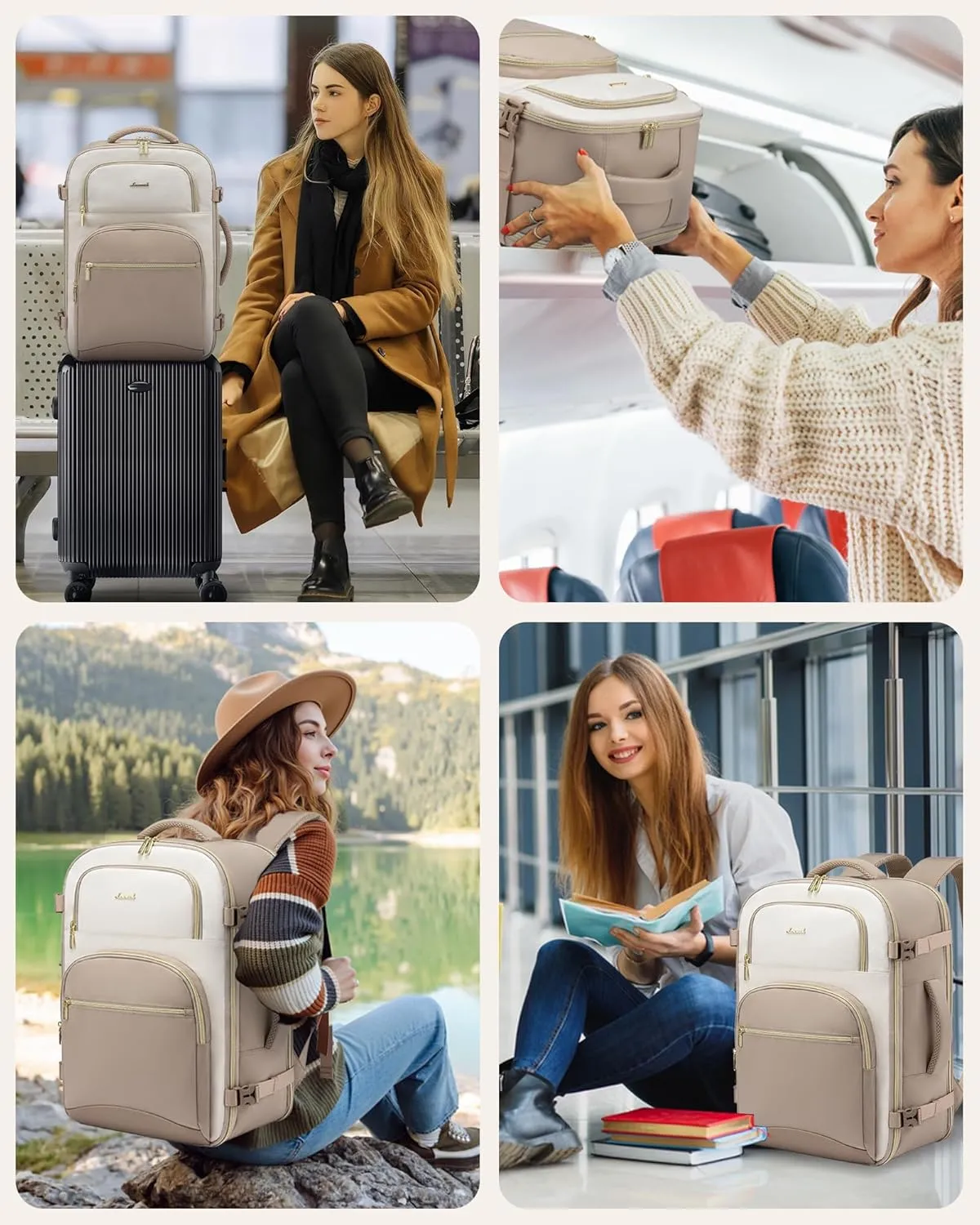LOVEVOOK Travel Essentials Carry on Backpack 40L Travels Backpack for Women,Waterproof TSA Personal Item Travels Bag Airline Flight Approved,Large Carry on Luggage Laptop Backpack with Packing Cubes