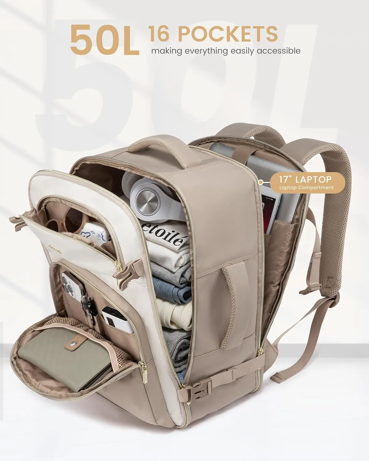 LOVEVOOK Travel Essentials Carry on Backpack 50L Travels Backpack for Women,Waterproof TSA Personal Item Travels Bag Airline Flight Approved,Large Carry on Luggage Laptop Backpack with Packing Cubes