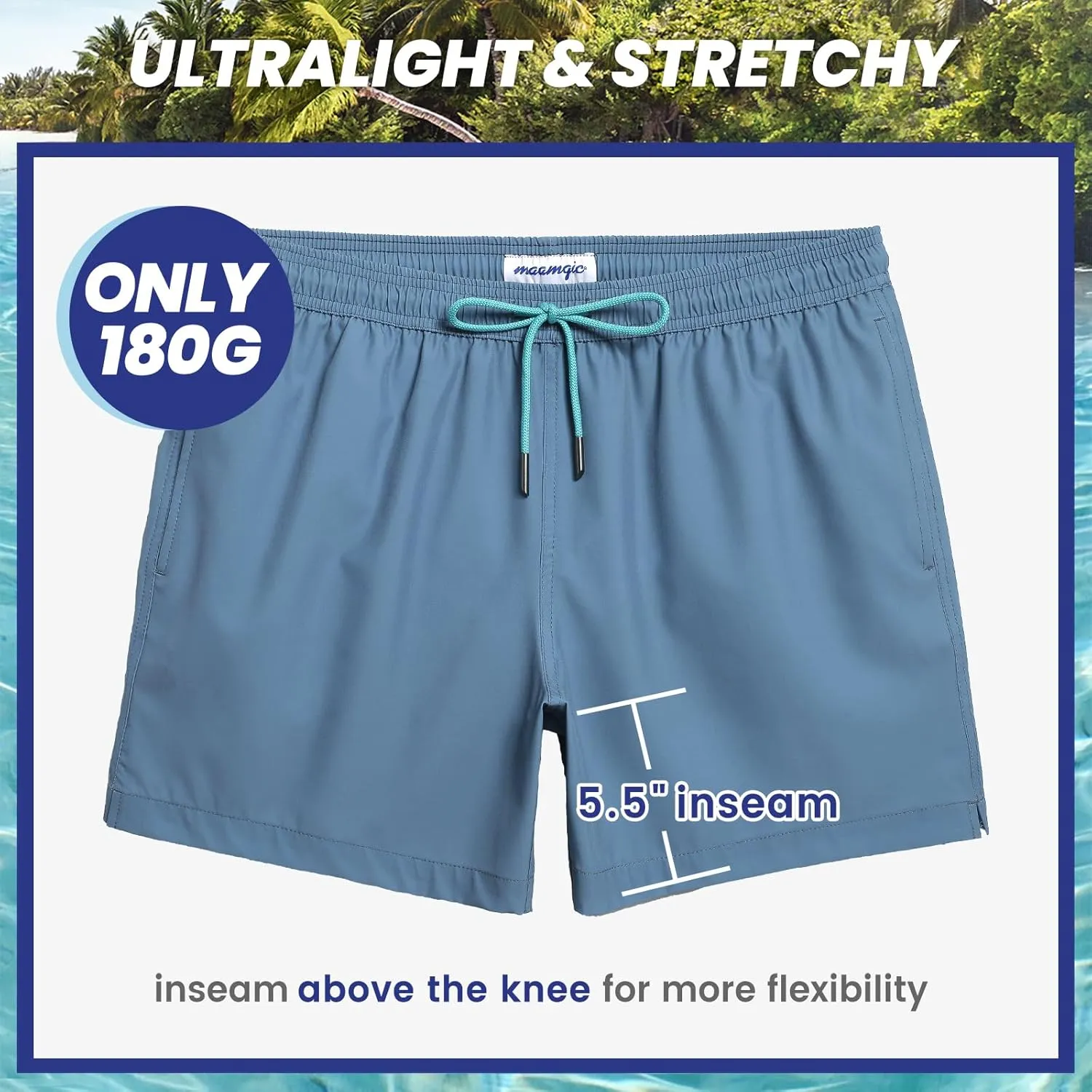 maamgic Mens Boys 80s 90s Vintage 4 Way Stretch Swim Trunks with Mesh Lining Quick Dry Swim Suits Board Shorts