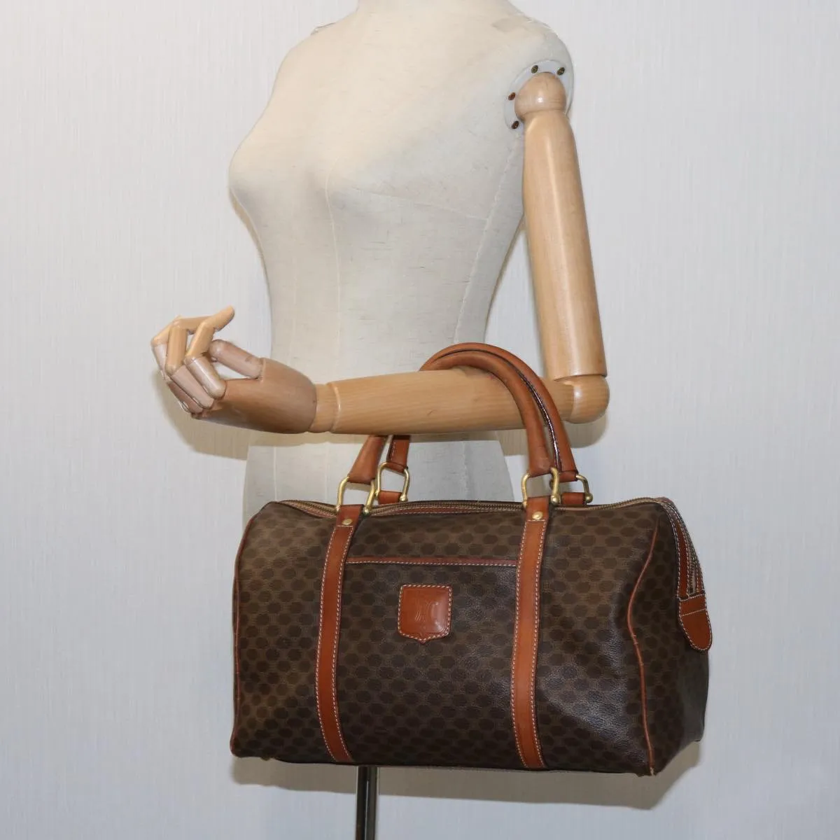 Macadam PVC Celine Canvas yk11406 Quality VIP-only deal Auth Boston Brown Top Bag Remote-controlled