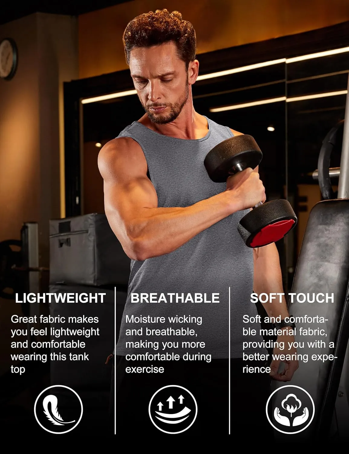 MAGCOMSEN Men's Tank Top Sleeveless Muscle Shirts Gym Workout Tank Tops Moisture Wicking Lightweight Summer Cut Off T Shirts