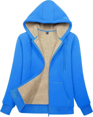 MAGCOMSEN Womens Zip Up Hoodies Sherpa Lined Fleece Thermal Jacket Full Zip Winter Warm Casual Thick Coats Pockets