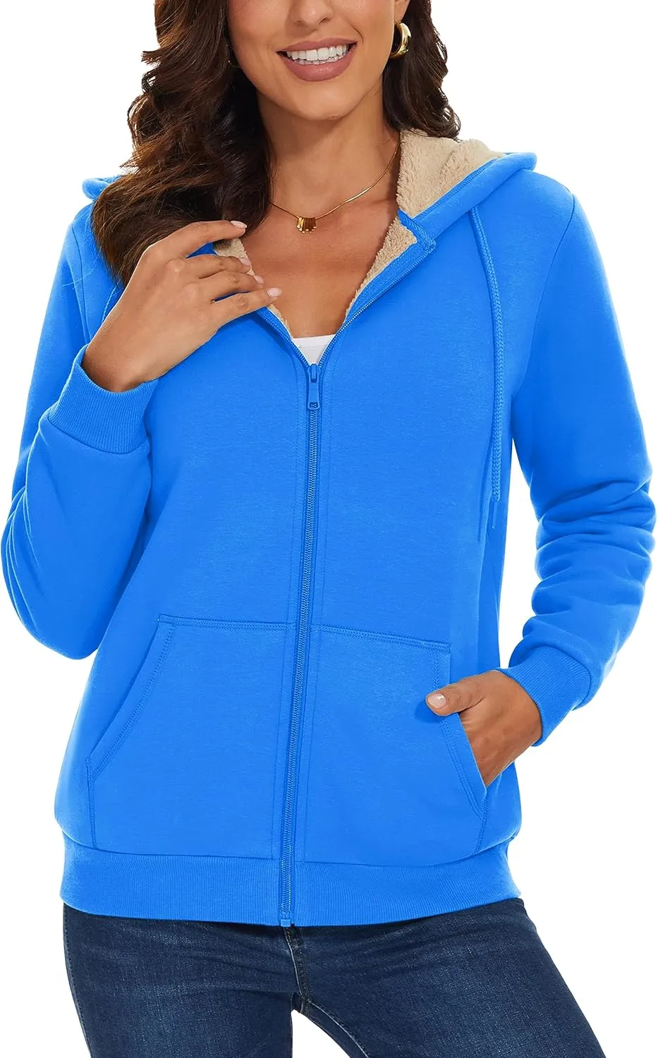 MAGCOMSEN Womens Zip Up Hoodies Sherpa Lined Fleece Thermal Jacket Full Zip Winter Warm Casual Thick Coats Pockets