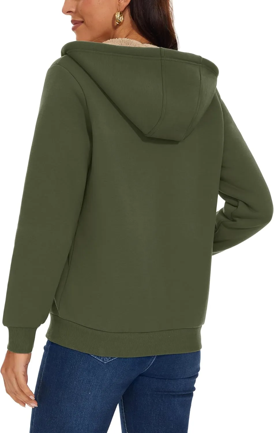 MAGCOMSEN Womens Zip Up Hoodies Sherpa Lined Fleece Thermal Jacket Full Zip Winter Warm Casual Thick Coats Pockets