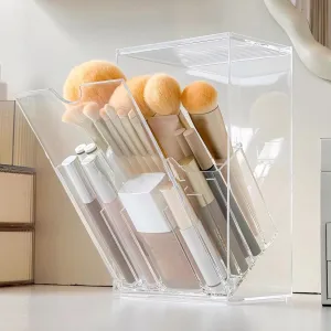 Makeup Brush Holder Organizer with Lid, Acrylic Dustproof Makeup Brush Storage Box, Cosmetic Make Up Brush Container for Vanity, Bathroom
