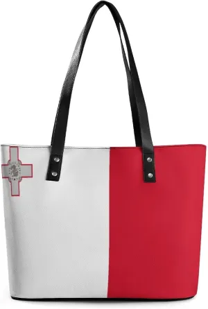 Malta Flag Women’s Tote Handbag Leather Stylish Organizer Bag for Shopping and Work