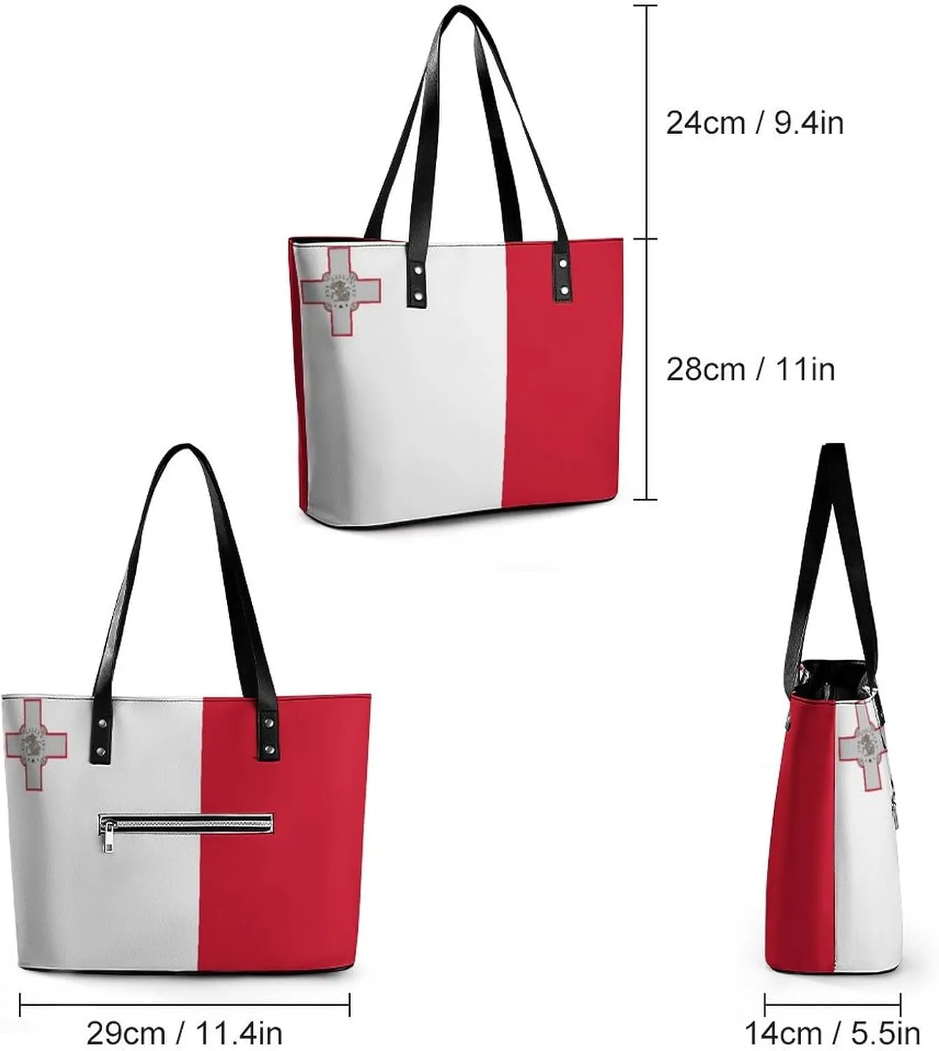 Malta Flag Women’s Tote Handbag Leather Stylish Organizer Bag for Shopping and Work