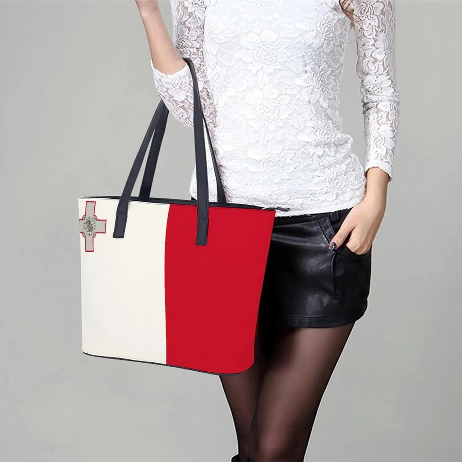 Malta Flag Women’s Tote Handbag Leather Stylish Organizer Bag for Shopping and Work