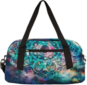 Mandala Galaxy Nebula Gym Bag for Women and Men,Ethnic Flower Floral Small Duffel Bag for Sports, Gyms, Yoga, Weekend Getaway, Travel Overnight Bag Workout Bag Cheer Dance Bag for Girls Boys Teen