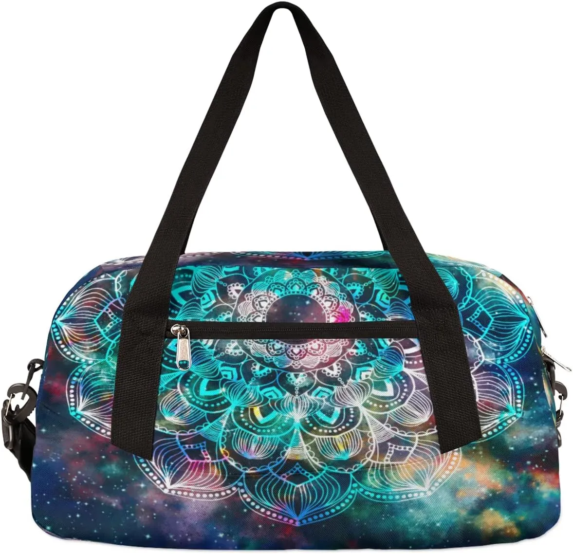 Mandala Galaxy Nebula Gym Bag for Women and Men,Ethnic Flower Floral Small Duffel Bag for Sports, Gyms, Yoga, Weekend Getaway, Travel Overnight Bag Workout Bag Cheer Dance Bag for Girls Boys Teen
