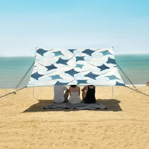 Manta Ray Fish Pattern Beach Canopy Tent Anti-UV & Wind Resistant, Camping Sun Shelter Easy Setup Portable,Outdoor Shade Tents with Sandbags,Sand Shovels,Ground Pegs & Stability Poles
