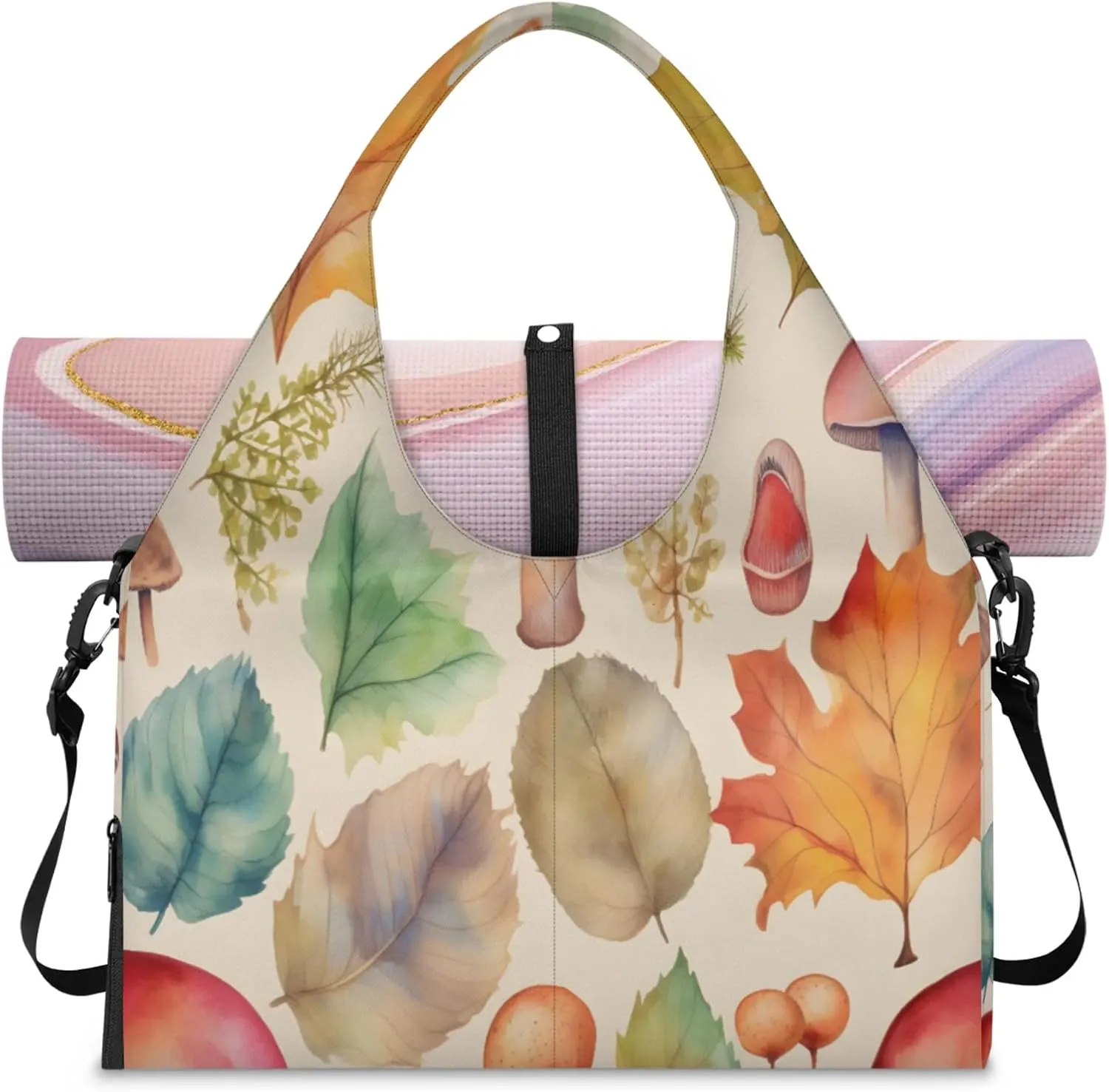 Maple Leaf Mushroom Women's Yoga Gym Bag - Adjustable shoulder strap with shoe compartment, large gym bag with multiple pockets for yoga mat, gym equipment and travel accessories