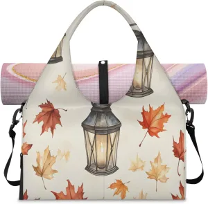 Maple Leaf Oil Lamp Women's Yoga Gym Bag - Adjustable shoulder strap with shoe compartment, large gym bag with multiple pockets for yoga mat, gym equipment and travel accessories