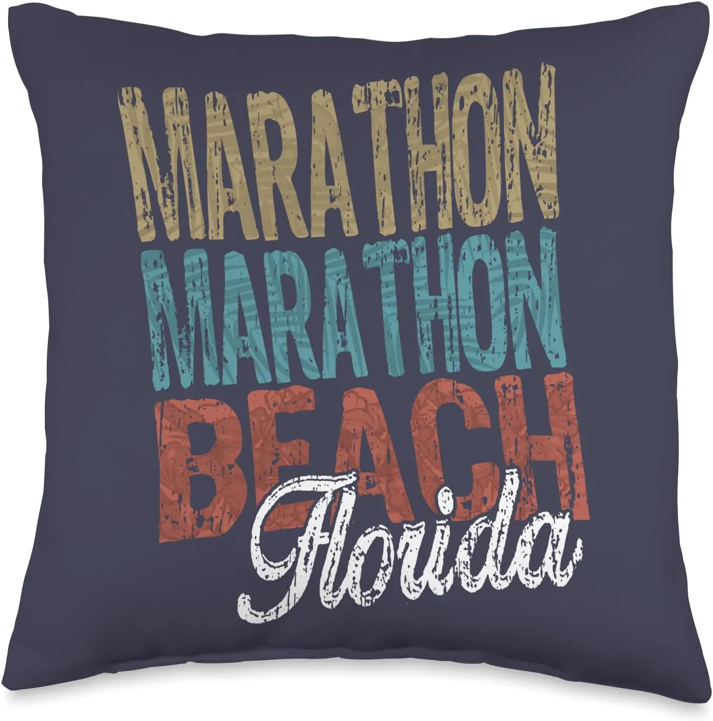 MARATHON BEACH Florida HIBISCUS & SCRIPT Three Tone Palm Throw Pillow