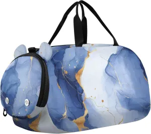 Marble White Dark Blue Kids Duffel Bag with Shoes Compartment Large Capacity Travel Duffel Bag for School Practice, Sports, Travel
