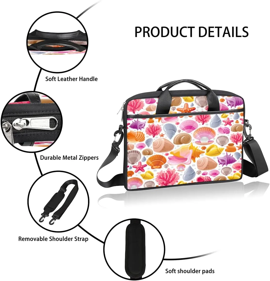 Marine Nautical Violet Pink Blue Laptop Shoulder Messenger Bag Waterproof Laptop Briefcase Handle Padded Strap