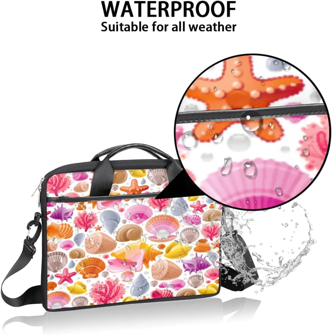 Marine Nautical Violet Pink Blue Laptop Shoulder Messenger Bag Waterproof Laptop Briefcase Handle Padded Strap