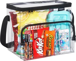 Masirs Clear Lunch Bag, Durable PVC Plastic See Through Lunch Bag with Adjustable Shoulder Strap Handle for Prison Correctional Officers, Work, School, Stadium Approved, Freezer Proof, (Large)