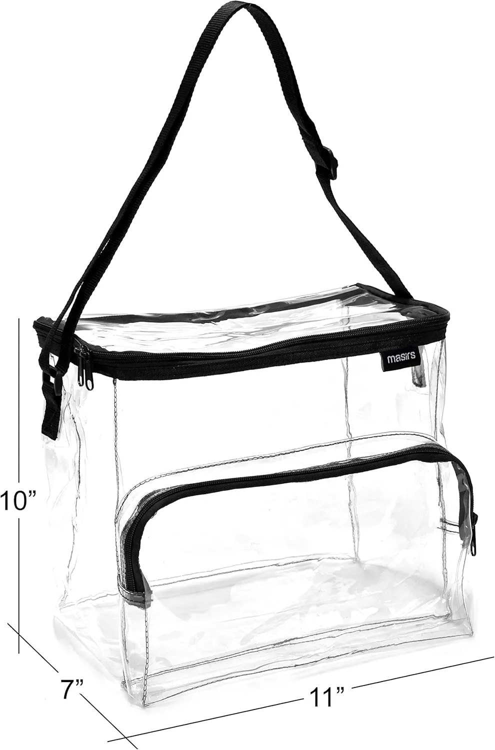 Masirs Clear Lunch Bag, Durable PVC Plastic See Through Lunch Bag with Adjustable Shoulder Strap Handle for Prison Correctional Officers, Work, School, Stadium Approved, Freezer Proof, (Large)