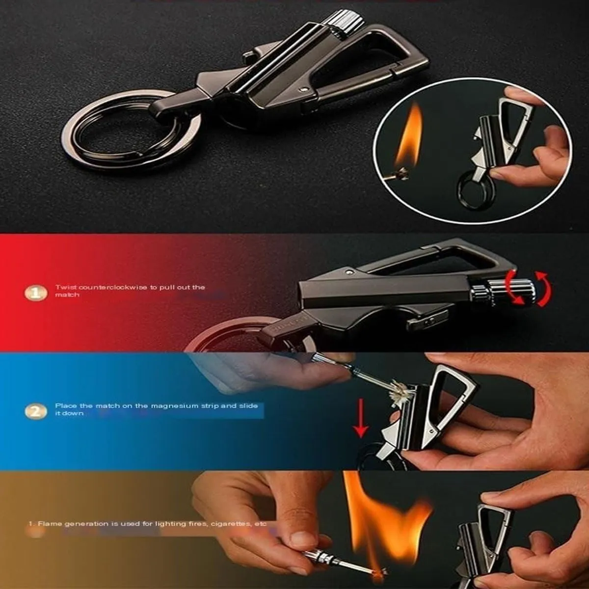 Matches Kerosene Lighter Keychain Outdoor, Reusable, Camping Mountaineering Hiking Tools(Black)