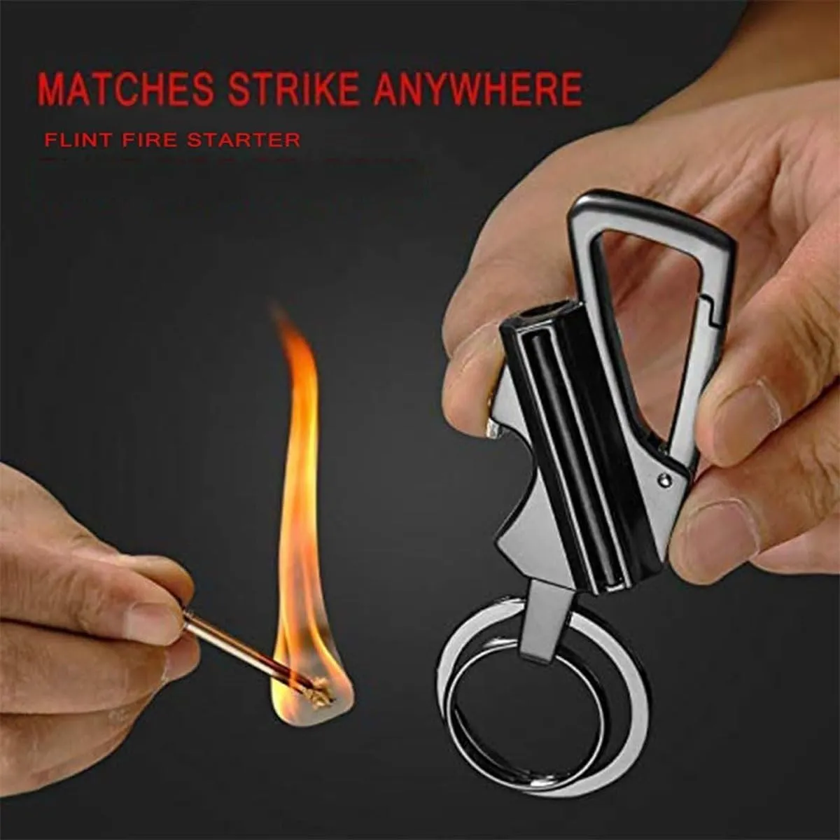 Matches Kerosene Lighter Keychain Outdoor, Reusable, Camping Mountaineering Hiking Tools(Black)