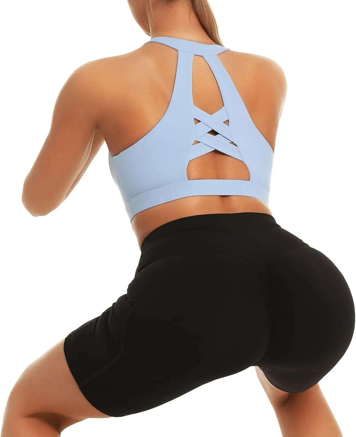 MATHACINO Sports Bra for Women, Criss Cross Racerback Yoga Bra Gym Top Workout Bra with Removable Pad Medium Support