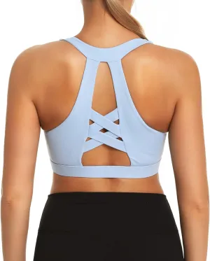 MATHACINO Sports Bra for Women, Criss Cross Racerback Yoga Bra Gym Top Workout Bra with Removable Pad Medium Support