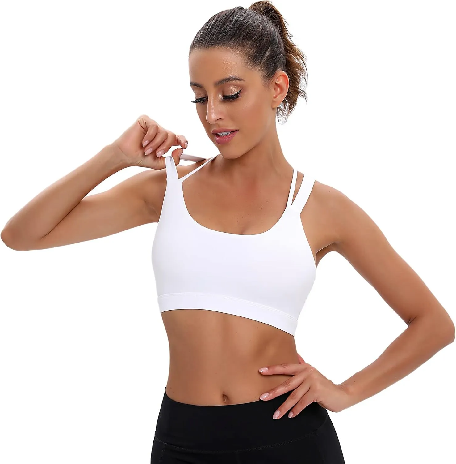 MATHACINO Sports Bra for Women, Criss Cross Racerback Yoga Bra Gym Top Workout Bra with Removable Pad Medium Support