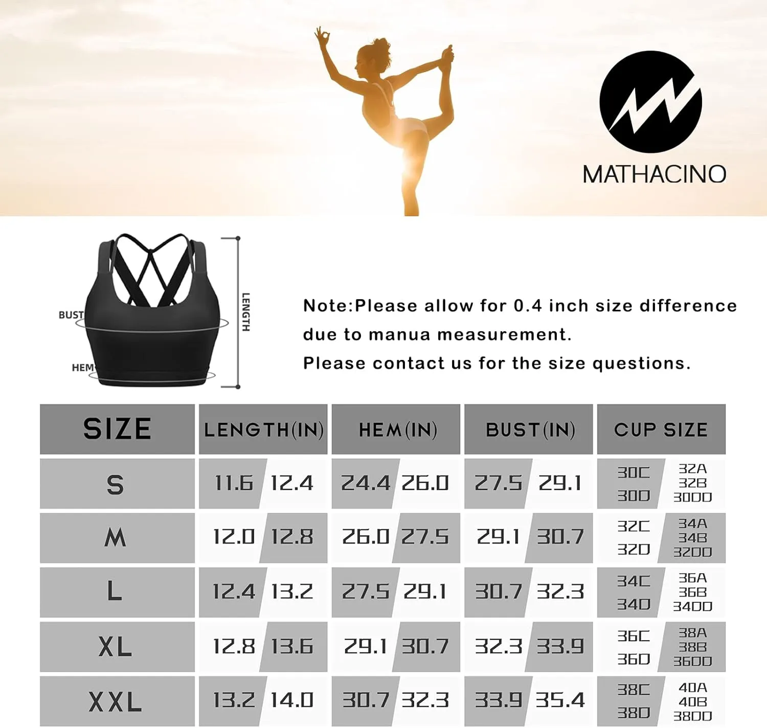 MATHACINO Sports Bra for Women, Criss Cross Racerback Yoga Bra Gym Top Workout Bra with Removable Pad Medium Support