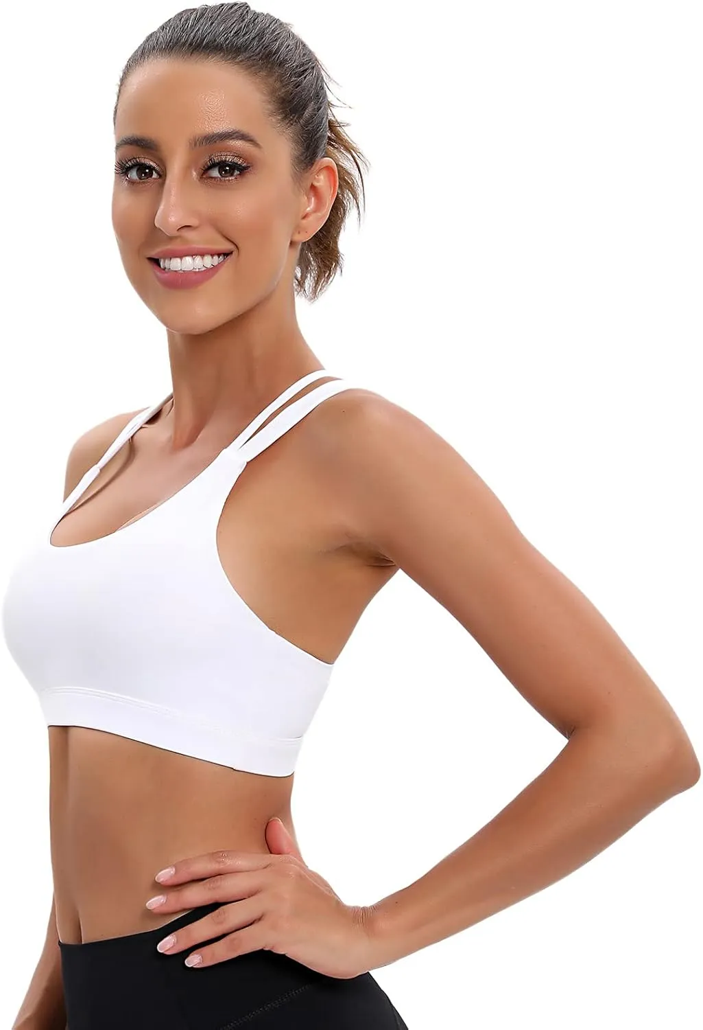 MATHACINO Sports Bra for Women, Criss Cross Racerback Yoga Bra Gym Top Workout Bra with Removable Pad Medium Support