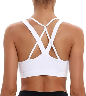 MATHACINO Sports Bra for Women, Criss Cross Racerback Yoga Bra Gym Top Workout Bra with Removable Pad Medium Support