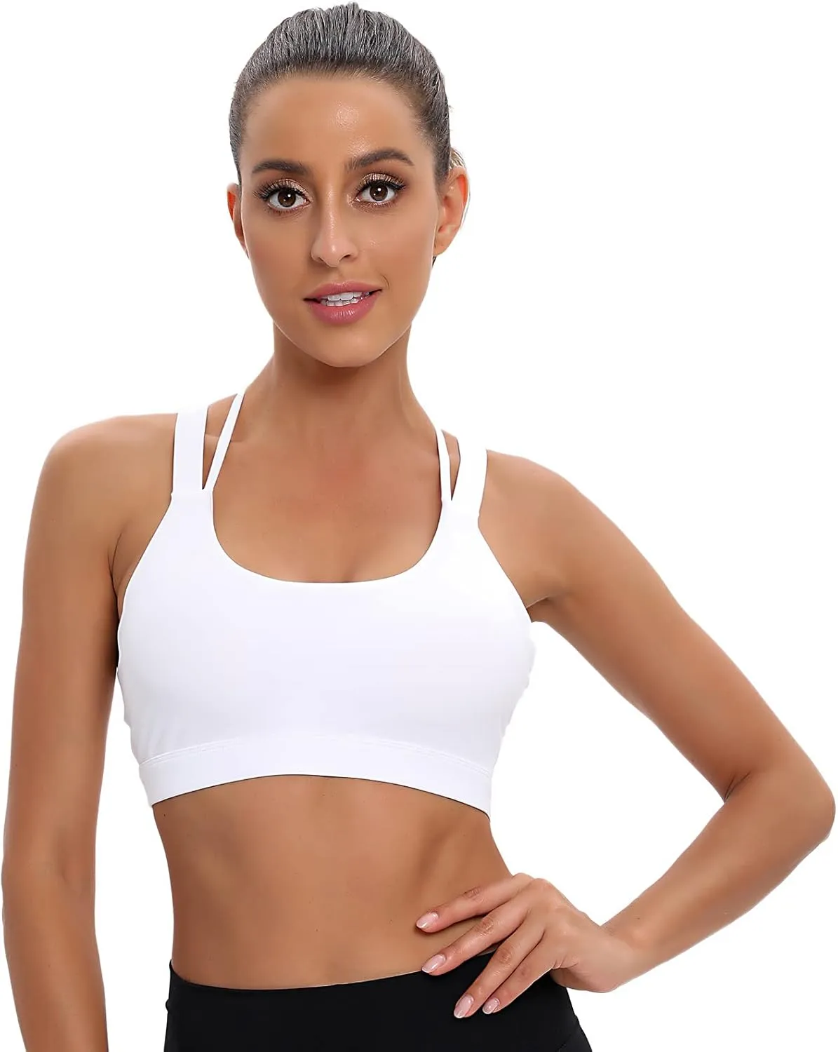 MATHACINO Sports Bra for Women, Criss Cross Racerback Yoga Bra Gym Top Workout Bra with Removable Pad Medium Support