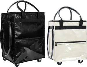 Medium-Black Small-Beige, Reusable Grocery Bag on Wheels, Rolling Shopping Bags with Wheels and Handle