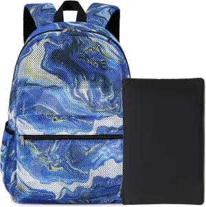 Meisohua Mesh Backpack for Boys and Girls - Marble Blue Middle School 2 in 1 Set See Through Casual Backpack for Teens