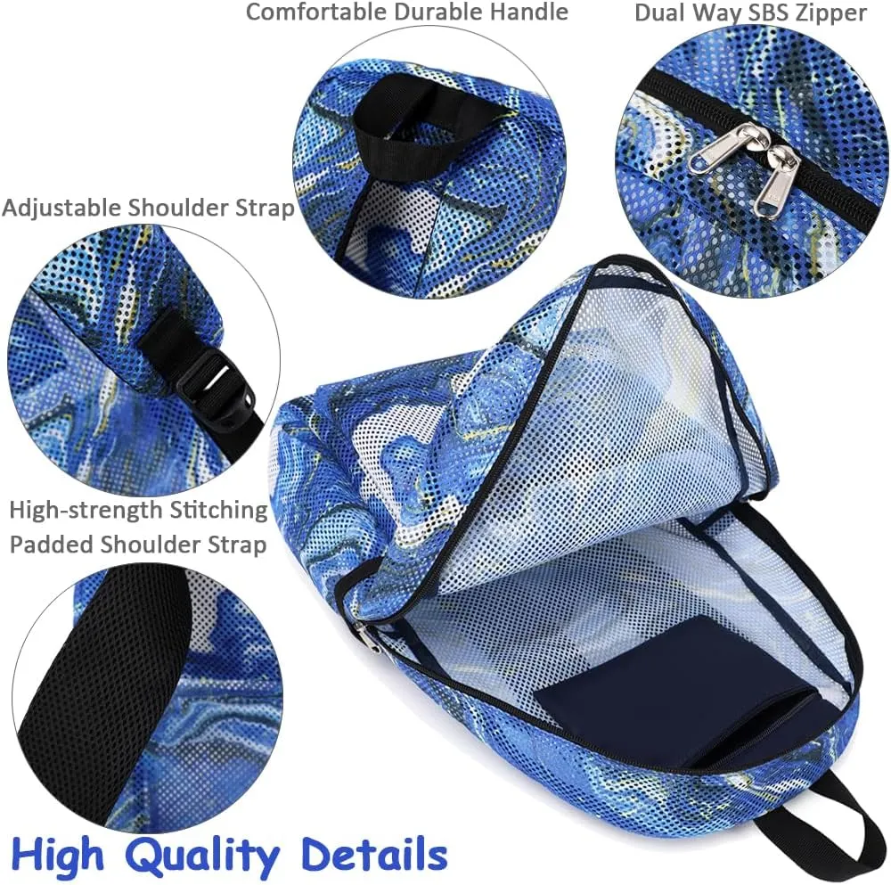 Meisohua Mesh Backpack for Boys and Girls - Marble Blue Middle School 2 in 1 Set See Through Casual Backpack for Teens