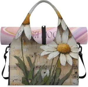 Melodic Daisy Tote Bag for Women with Zipper, Gym Tote with Compartments, Work Tote Nurse Dance Yoga Bag for Sport, Travel