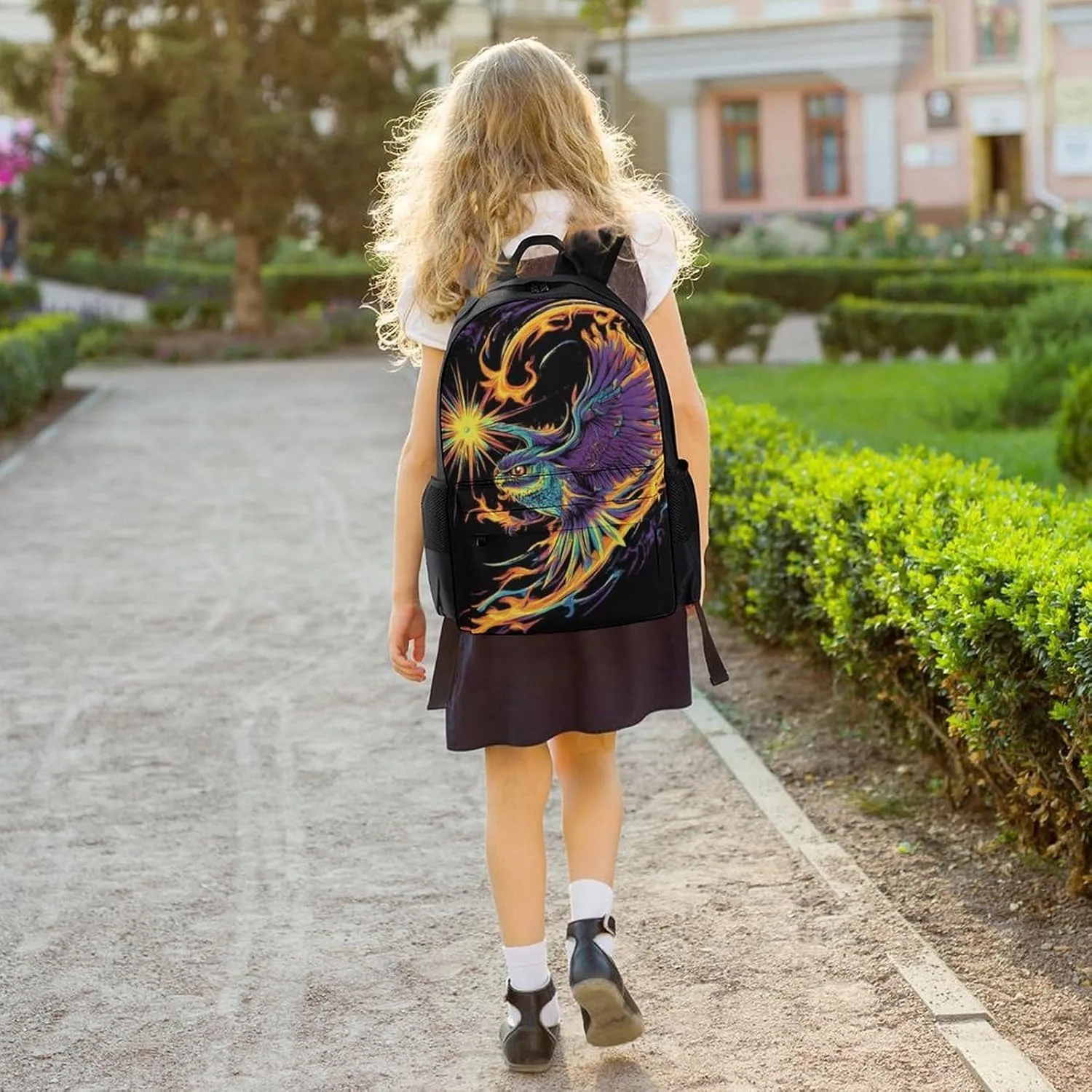 Men & Women Lightweight Abstract Flame Owl Fire Art Casual Daypack Large Capacity Bookbag With Adjustable Shoulder Straps for Gym Business Bicycle