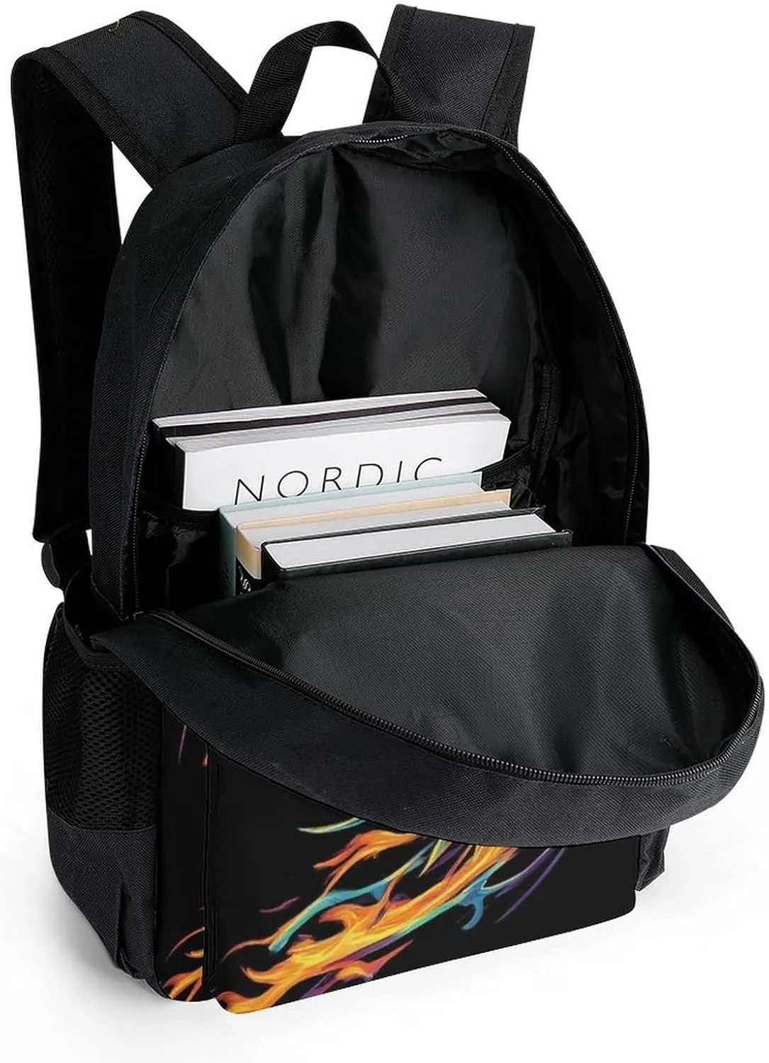 Men & Women Lightweight Abstract Flame Owl Fire Art Casual Daypack Large Capacity Bookbag With Adjustable Shoulder Straps for Gym Business Bicycle