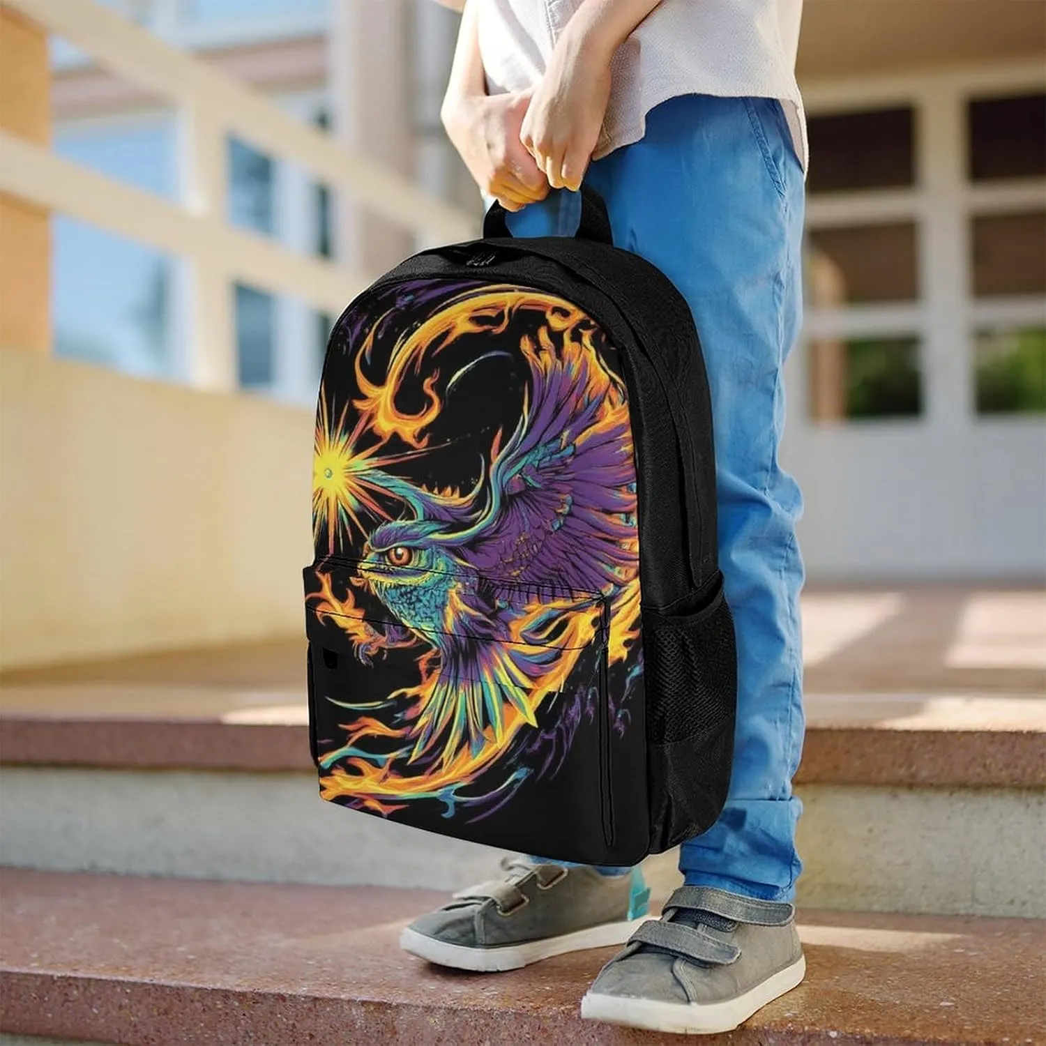 Men & Women Lightweight Abstract Flame Owl Fire Art Casual Daypack Large Capacity Bookbag With Adjustable Shoulder Straps for Gym Business Bicycle