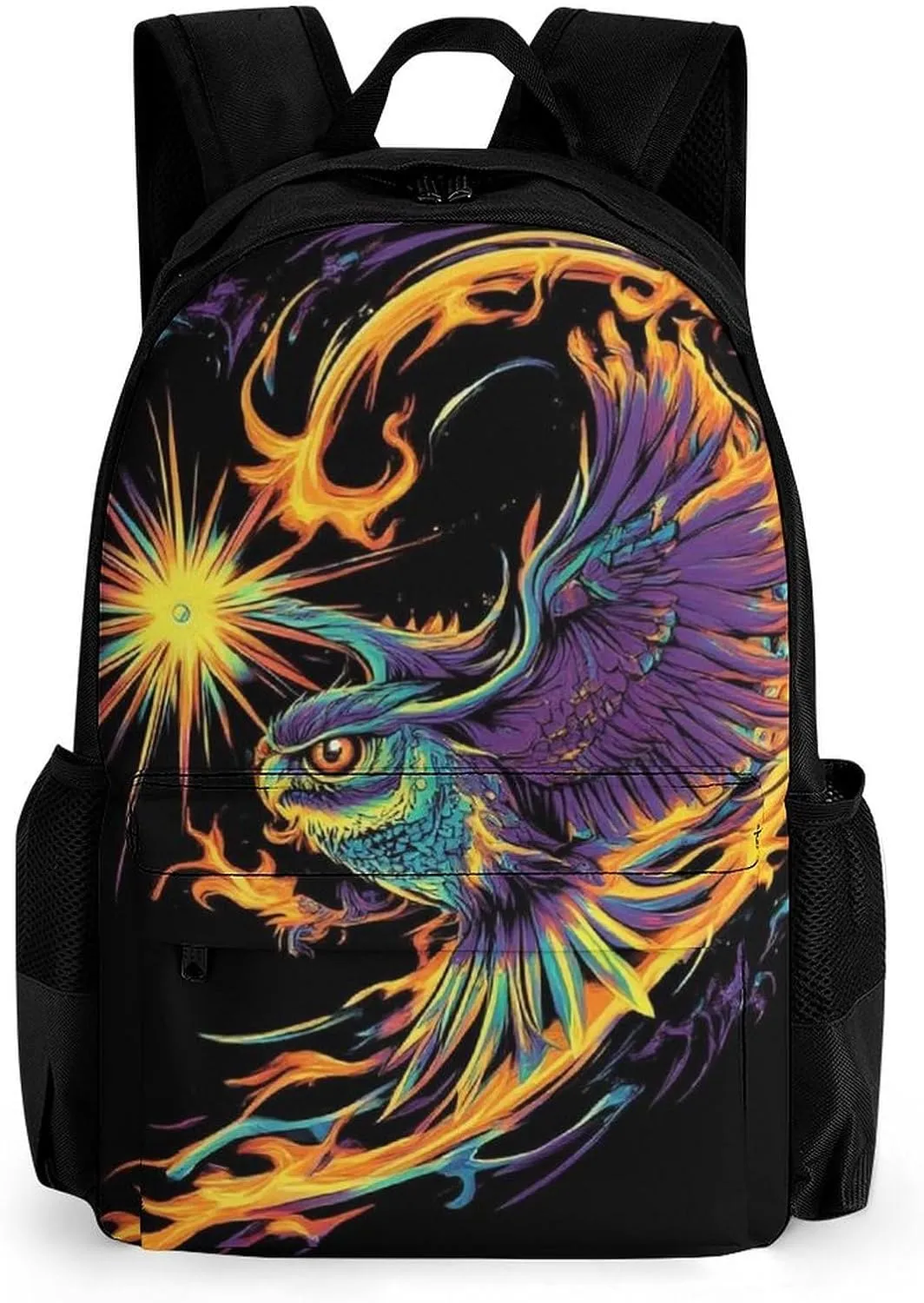 Men & Women Lightweight Abstract Flame Owl Fire Art Casual Daypack Large Capacity Bookbag With Adjustable Shoulder Straps for Gym Business Bicycle