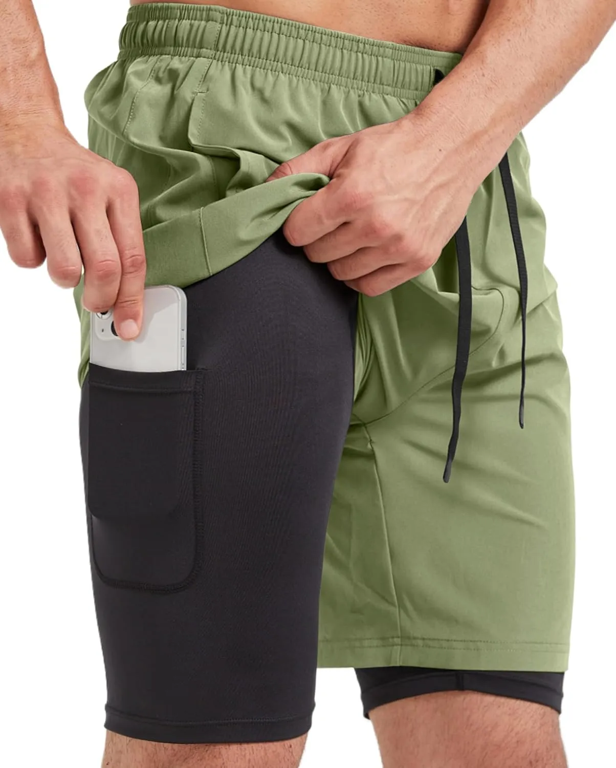 Men's 2-in-1 Athletic Running Shorts 7" Dry Fit Workout Gym Outdoor Sports Wear with Multiple Pockets Training Short